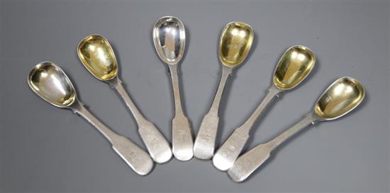 A set of six 19th century Chinese Export white metal mustard spoons, by Khecheong, Canton, 1840-1870, 11.7cm, 3.5 oz.